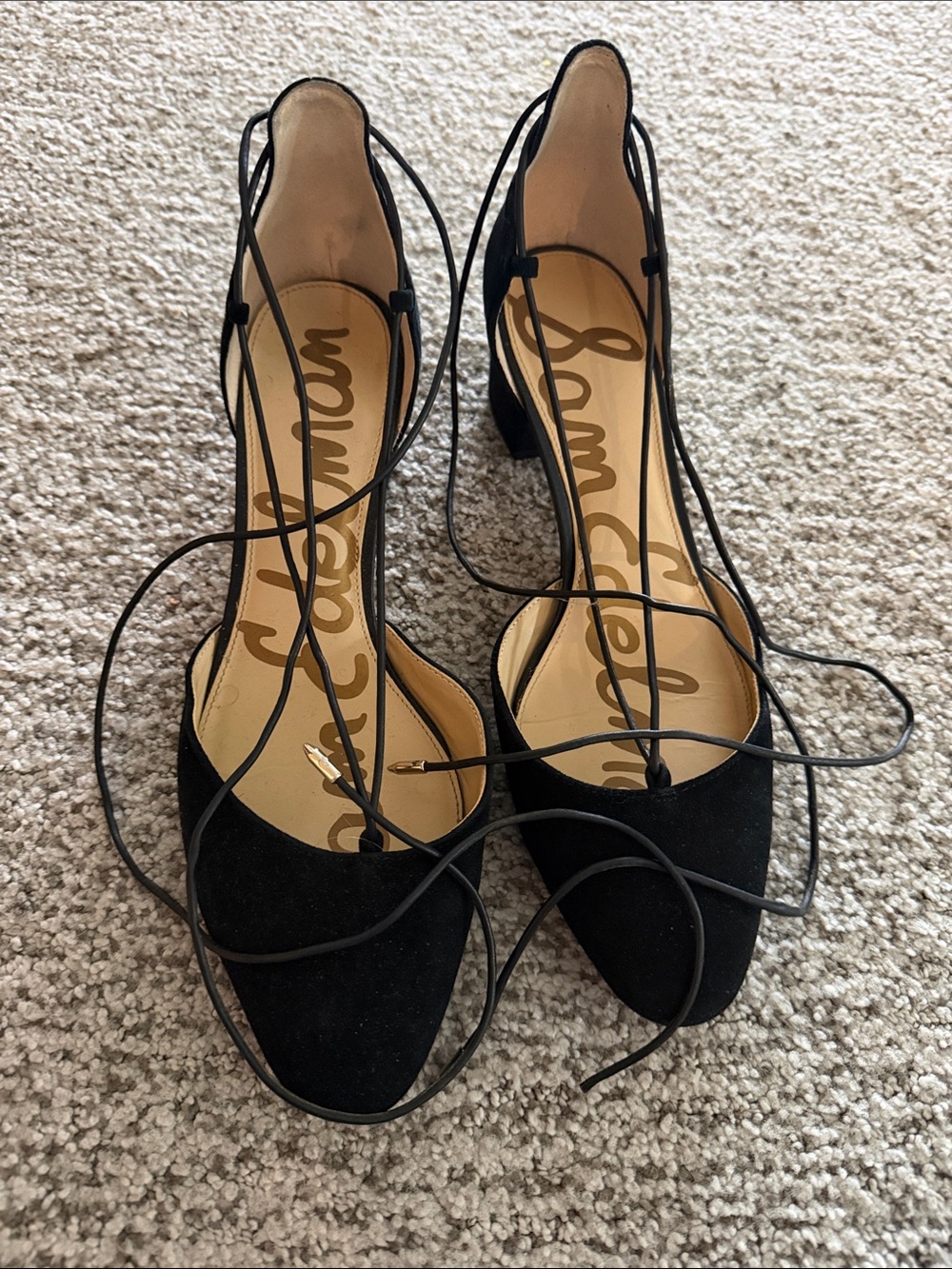 Sam Edelman Black Suede Lace-Up Pointed Toe Heels
